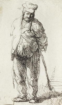 Beggar leaning on a Stick (pen & ink on paper) od Rembrandt van Rijn