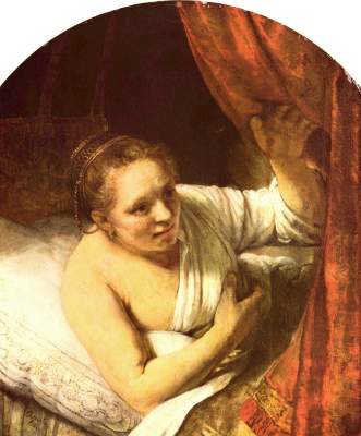 Hendrickje lout in bed od Rembrandt van Rijn