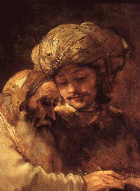 Jacob Blessing the Children of Joseph (detail of 375) od Rembrandt van Rijn