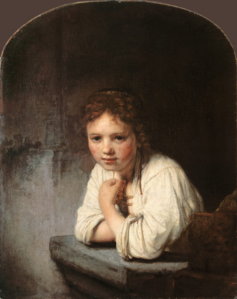 Young girl, leaning on a window parapet od Rembrandt van Rijn