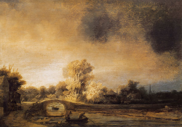 Rembrandt,  Landschaft mit Steinbrücke od Rembrandt van Rijn