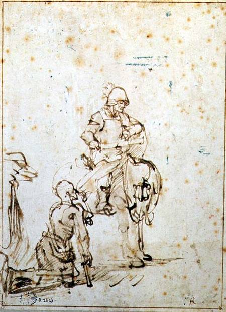 St. Martin and the Beggar (pen & ink on paper) od Rembrandt van Rijn