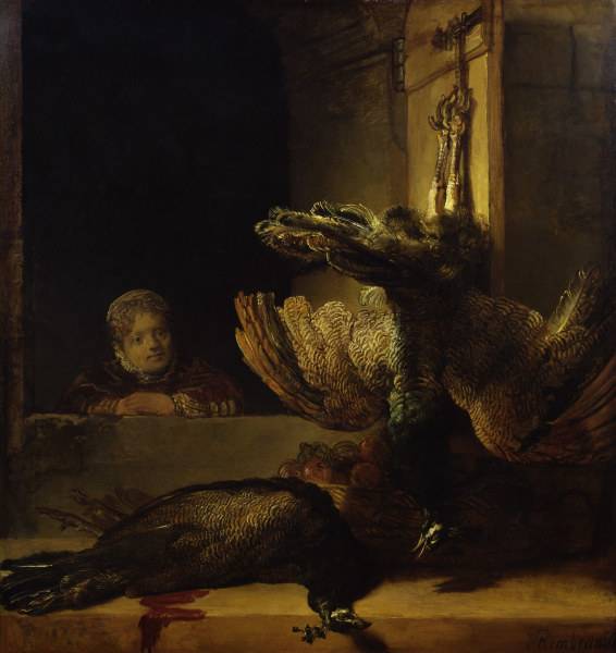 Rembrandt / Still-life with dead peacock od Rembrandt van Rijn