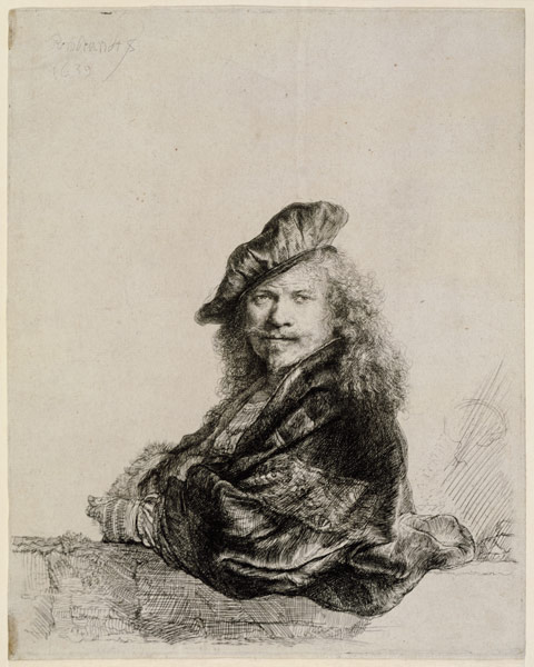 Selbstbildnis mit aufgelehntem Arm od Rembrandt van Rijn
