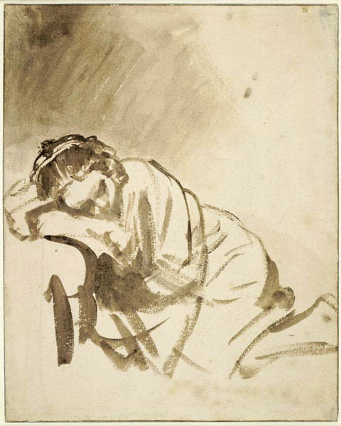 A young woman sleeping (Hendrickje Stoffels) od Rembrandt van Rijn
