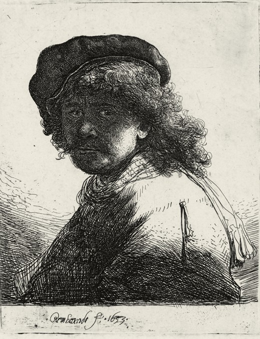 Self-Portrait in a Cap and Scarf with the Face Dark od Rembrandt van Rijn