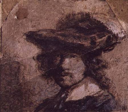 Self Portrait with a Plumed Hat and White Collar od Rembrandt van Rijn
