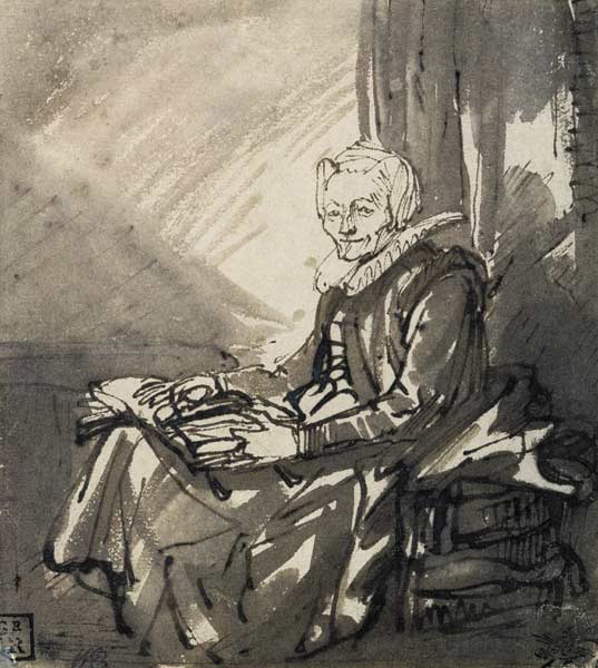 Woman with an Open Book on her Lap od Rembrandt van Rijn