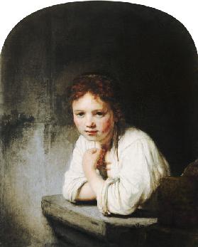 Young girl, leaning on a window parapet