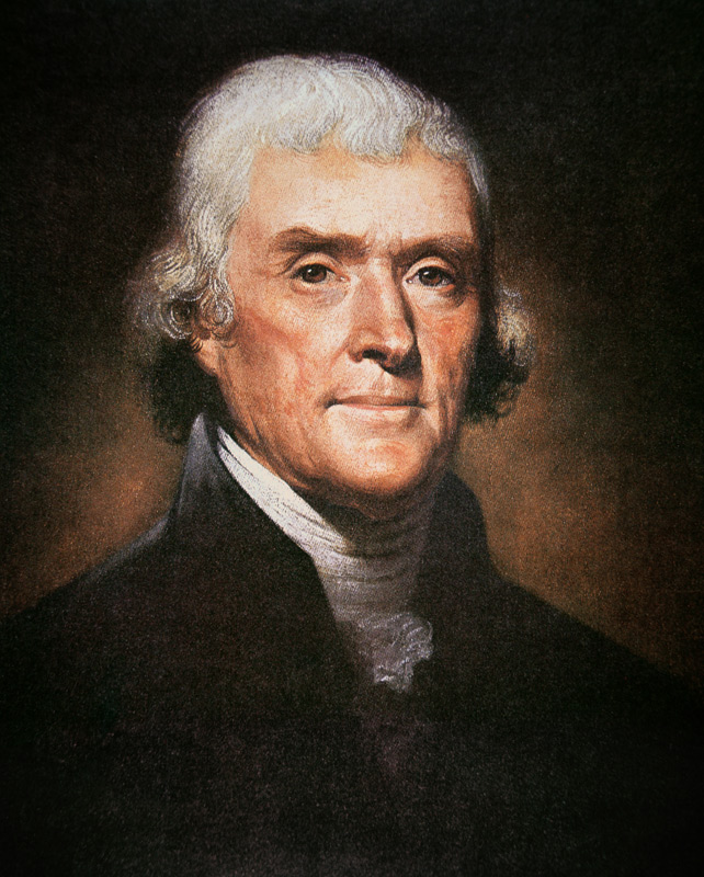 Thomas Jefferson (1743-1826) (colour litho) od Rembrandt Peale