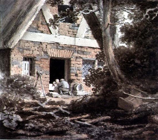 Scene at a Cottage Door (watercolour) od Rev. William Bree