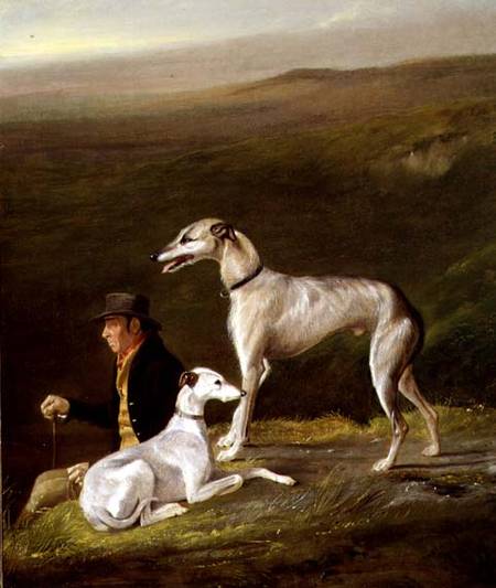 Old Sandy, Trainer to Alexander Graham, with Two Greyhounds in a Highland Landscape od R.G. Brown
