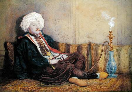 Portrait of Sir Thomas Philips in Eastern Costume, Reclining with a Hookah  heightened with white on od Richard Dadd