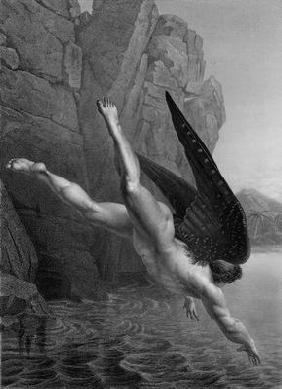 Satan plunges into the River Styx, from a French edition of 'Paradise Lost' by John Milton (1608-74)