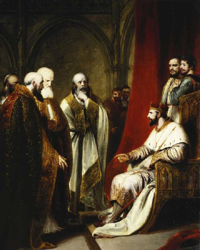 Heinrich III mit dem Erzbischof von Canterburg und den Bischöfen von Salisbury, Winchester und Carli od Richard Westall