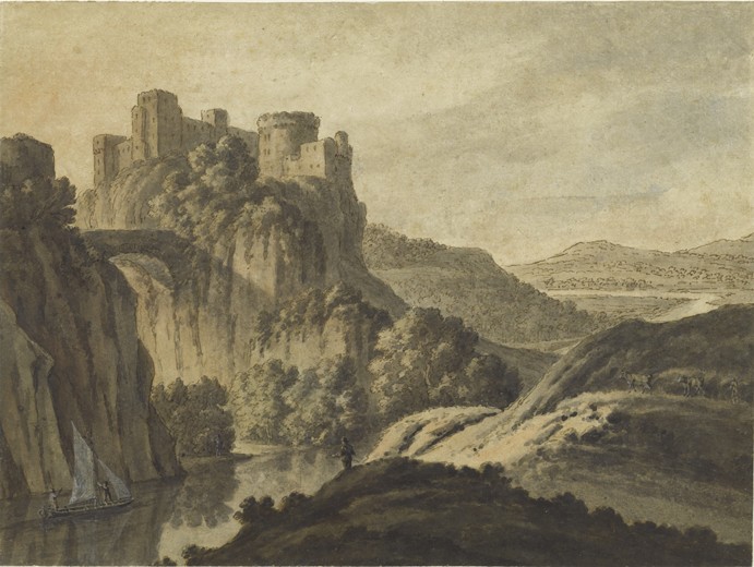A River Landscape With a Castle On An Escarpment od Robert Adam