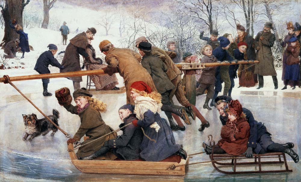 A Merry-Go-Round on the Ice, 1888 (w/c) od Robert Barnes
