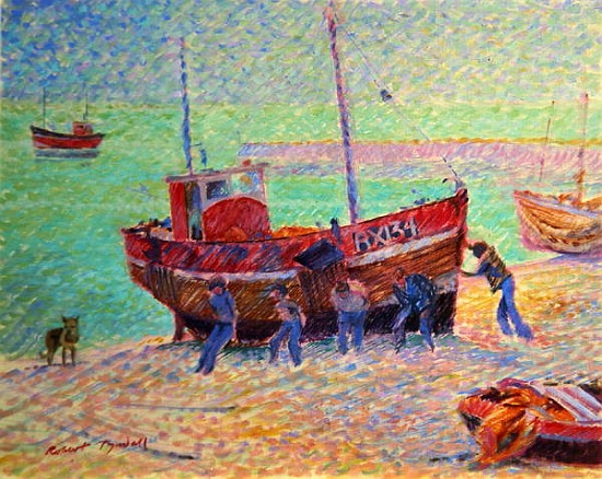 Launching a Fishing Boat, Hastings, Sussex  od Robert  Tyndall