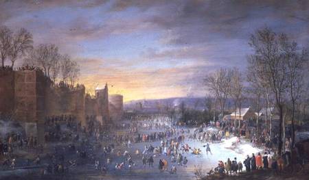 Ice Skating on the Stadtgraben in Brussels od Robert van den Hoecke
