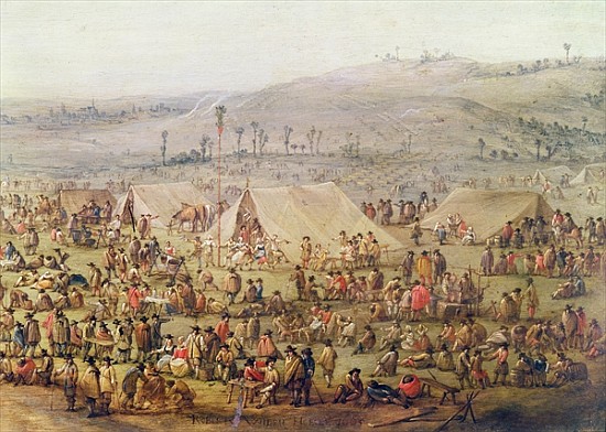 Military Encampment (oil on copper) (detail of 341904) od Robert van den Hoecke
