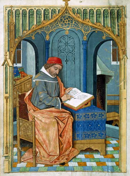 Ms Fr. Fv VI #1 fol.3v Matthaeus Platearius (d.c.1161) writing ''The Book of Simple Medicines'', c.1 od Robinet Testard