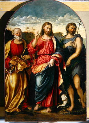 Christ with St. John the Baptist and St. Peter (oil on canvas) od Rocco Marconi