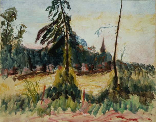 Landscape with Trees and a Small Church (oil on board)  od Roderic O'Conor