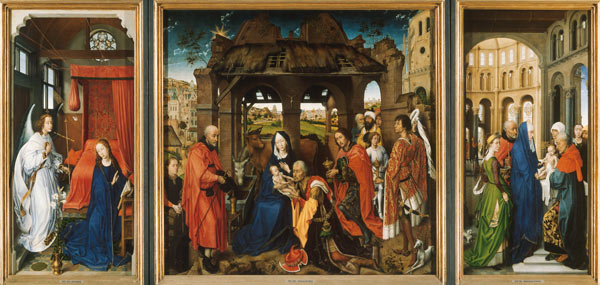 Dreikönigs/Columba-Altar. Gegen 1455. Verkündigung Mariae/Anbetung der Könige. od Rogier van der Weyden