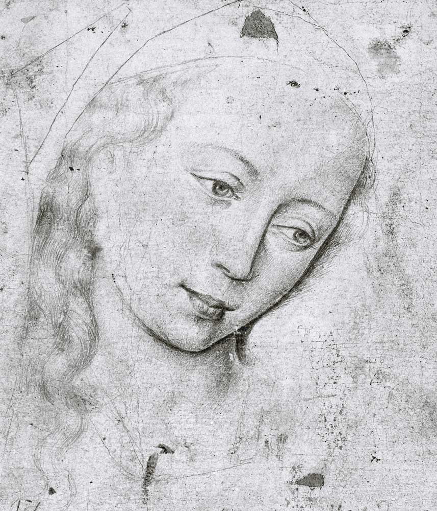 Head of the Virgin (b/w print) od Rogier van der Weyden