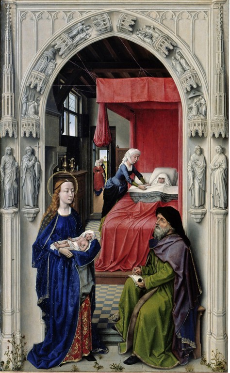 The Nativity of John the Baptist (The Altar of St. John, left panel) od Rogier van der Weyden