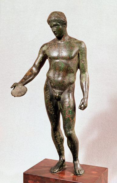 Statue of an ephebe making a libation od Roman