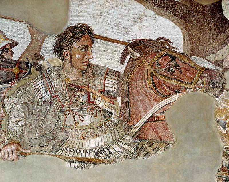 The Alexander Mosaic, detail depicting Alexander the Great (356-323 BC) at the Battle of Issus again od Roman