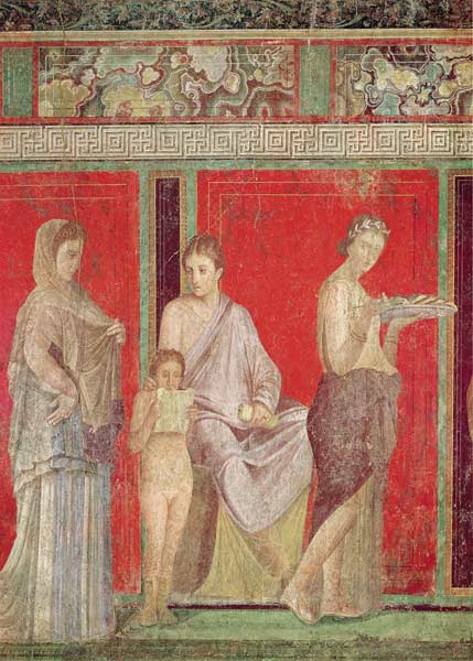 The Catechism with a Young Girl Reading and the Initiate Making an Offering, North Wall, Oecus 5 od Roman