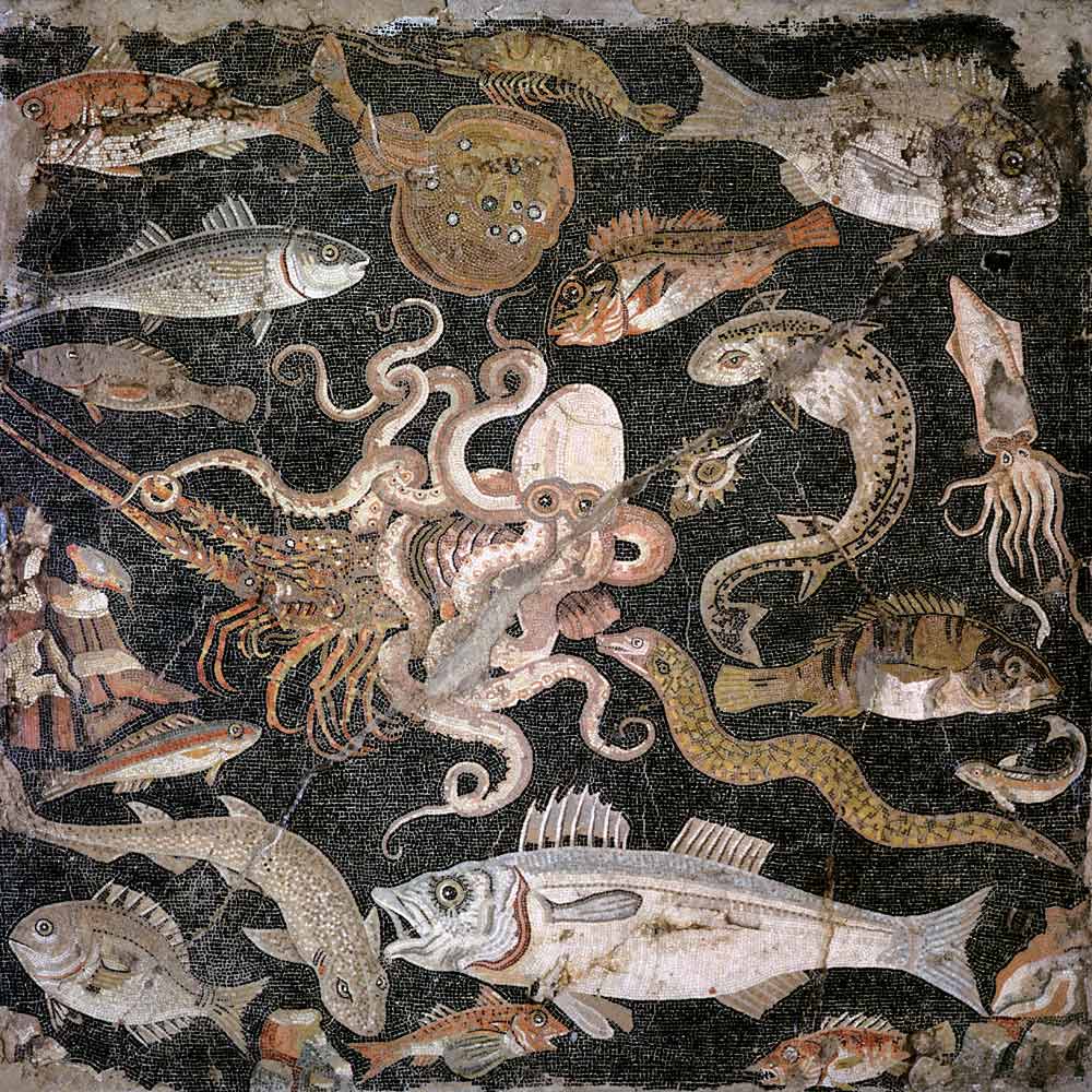 Undersea creatures, copy of a Hellenistic original (mosaic) od Roman