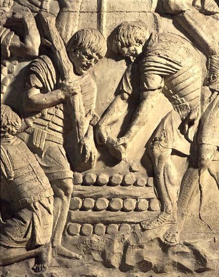 Construction of fortifications during the campaign against the Sarmatians, detail from a cast of Tra od Roman