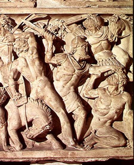 Detail of a sarcophagus depicting a battle between Romans and Galatians od Roman