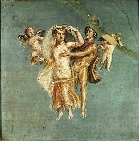Mars and Venus with cherubs on a blue background, from Herculaneum od Roman