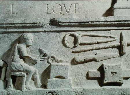 Relief depicting a blacksmith's shop and tools od Roman