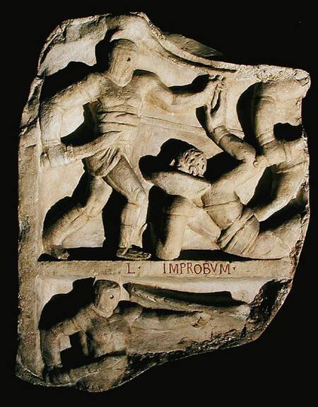 Relief depicting a samnite defeating a retiarius od Roman
