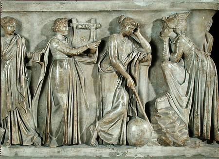Sarcophagus of the Muses, detail depicting Terpsichore, Urania and Melpomene od Roman