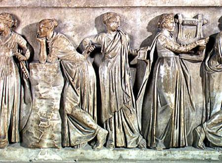 Sarcophagus of the Muses, detail depicting Calliope, Polyhymnia and Terpsichore od Roman