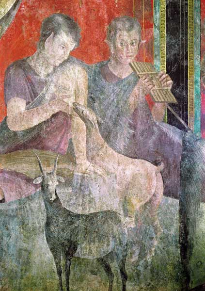 Satyr Playing the Panpipes and Nymph Breastfeeding a Goat od Roman