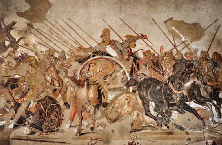 The Alexander Mosaic, detail depicting the Darius III (399-330 BC) at the Battle of Issus against Al