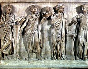 Sarcophagus of the Muses, detail of Clio, Thalia and Erato