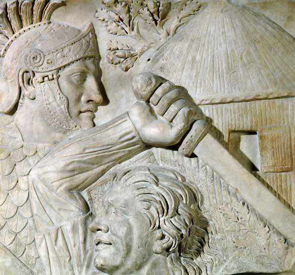 Relief depicting a Barbarian fighting a Roman legionary od Roman