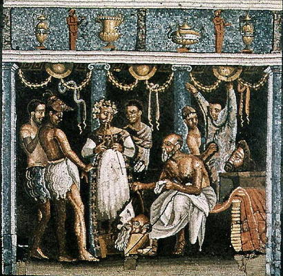 Actors rehearsing for a Satyr play, c.62-79 AD (mosaic) od Roman 1st century AD