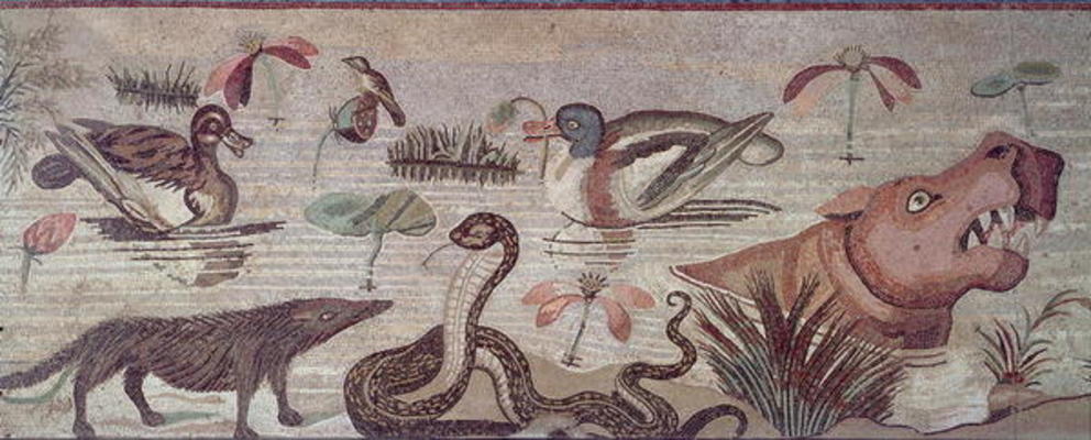 Nile Scene, detail of ducks, a snake and a hippopotamus, from the Casa del Fauno (House of the Faun) od Roman 1st century BC
