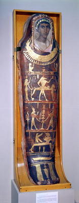 Painted and gilded mummy case of Artemidorus with encaustic portrait in the Hellenistic style, from od Roman Period Egyptian