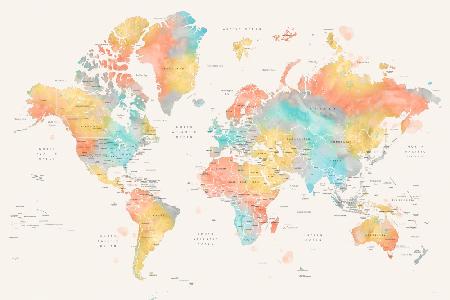 Watercolor world map with countries, Fifi