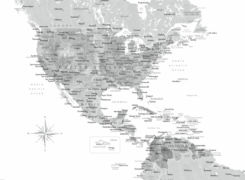 Gray map of USA and the Caribbean sea od Rosana Laiz Blursbyai